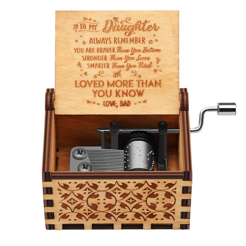 Huntmic You are My Sunshine Wood Music Boxes,Laser Engraved Vintage Wooden Sunshine Musical Box Gifts for Girlfriend,Boyfriend,Family Friends,On Birthday,Festival (Dad to Daughter) - Image 3